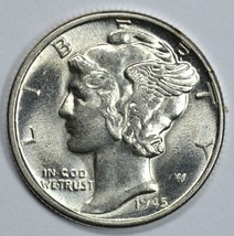 1945 D Mercury silver dime BU details Full Bands - $18.00