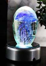 Ebros Art Glass Glow in The Dark Translucent Jellyfish &amp; LED Base (Dark Blue) - £31.26 GBP