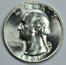 1961 P Washington uncirculated silver quarter BU - £9.82 GBP