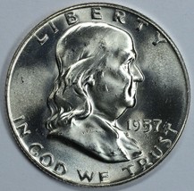 1957 D Franklin uncirculated silver half dollar BU - $26.00