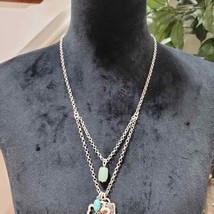 Lucky Brand Antique Silver Tone Green Stone Four Leaf Clover Cluster Necklace - £17.30 GBP