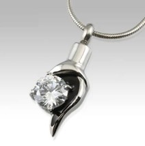Diamond Accent Stainless Steel Funeral Cremation Urn Pendant w/Chain for Ashes - £79.92 GBP