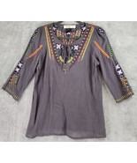 Urban Mangoz Shirt Womens Small Gray Embroidered Beaded Boho Hippie Gyps... - £19.41 GBP
