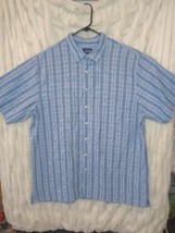 Basic Editions Button Up Shirt XXLT Short Sleeve Blue Plaid Striped ✨ - £9.55 GBP