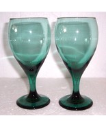 (2) LIBBEY GREEN GOBLET GLASSES HANDBLOWN 24K GILDING - £29.56 GBP