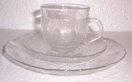 (1) NEW 3 PC Arcoroc Flower Bud Glass Design Cup Saucer &amp; Side Plate Set FRANCE - £25.01 GBP