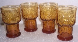 (4) Mini Libbey Collectible Amber Color Juice Pressed Glasses - £34.79 GBP