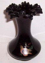 Antique Fenton Onyx Polish Black Glass With 24K Gold Overlay Rose Gorgeous Vase - £192.49 GBP