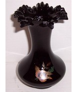 Antique Fenton Onyx Polish Black Glass With 24K Gold Overlay Rose Gorgeo... - $245.03