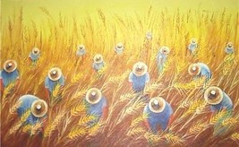 Rare Brazil Painting By Mirinho Rio   Harvesters Of Wheat   Colhedores De Trigo - £429.00 GBP