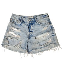 We The Free Shorts Womens 27 Free People Distressed Button Fly Blue Deni... - $49.26 CAD