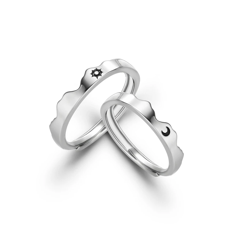 Play 2Pcs Sun And Moon Couple Rings For Women Men Trendy Heart Matching Finger R - £23.17 GBP