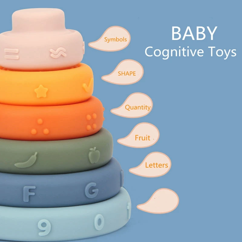 Play 6Pcs Soft Silicone Color Building Blocks Toy for Baby Educational Play BPA  - £43.00 GBP
