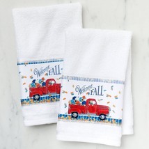 New Set 2 Welcome Fall Hand Towels Pickup Truck &amp; Dog Leaves - $19.79