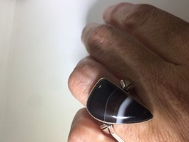 Vintage Silver Genuine Black And White Agate Stone Ring - £46.02 GBP