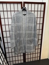 Banana Republic Windowpane Plaid Open Front Longline Cardigan Sweater Grey XS - £11.77 GBP