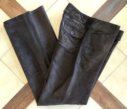 ANN TAYLOR LOFT Sueded Dark Brown Leather Straight Leg 4-Pocket Jeans/Pa... - $24.40