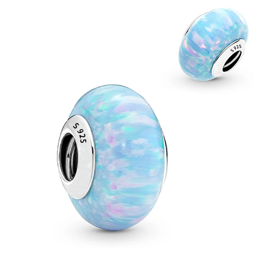 New 925 Sterling Silver Blue Murano Glass Bead Charm for Jewelry Making Fit Orig - £38.88 GBP