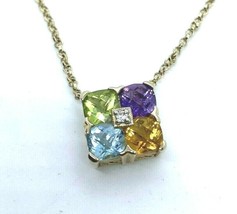QVC  Gold Plated 925 Silver Necklace with 4 Gemstone Pendant 17&quot;, Marked CS - £29.89 GBP