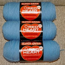 Lot 3 Red Heart Super Saver Country Blue 382 Yarn Crochet Knit 4ply 8oz NEW - $17.81