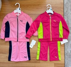 New Puma Kids Girls TODDLER 2pc  Pink Navy Track Suit Set 24M Zip Jacket Pants - £15.81 GBP