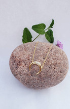 Gold Dainty Horn necklace Crescent Moon, Upside down Moon, Crystal Horn Lucky Ch - £26.99 GBP