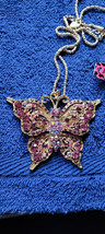 New Betsey Johnson Necklace Butterfly Purplish Blueish Rhinestone Spring Collect - £11.96 GBP