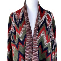 Absolutely Famous Cardigan Poncho XL Tribal Print Sweater Blue Red Olive Fringe - £14.85 GBP