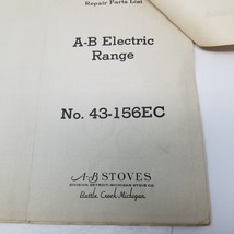 AB-Stoves Electric Range Parts List Wiring Diagrams 43-156EC 1945 - $18.95