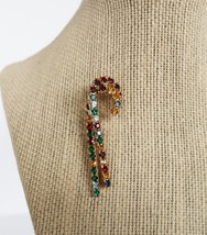 Vintage gold tone multi color rhinestone candy canes brooch - £11.84 GBP