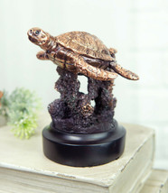 Marine Sea Turtle Swimming By Coral Reef Electroplated Bronze Resin Figu... - $16.99