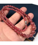 Grade A+ Genuine Natural Strawberry Quartz Crystal Necklace Beaded Pink ... - $753.84 MXN