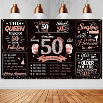 Large 50Th Birthday Banner Party Decorations for Women, Rose Gold 50 and Fabulou - £15.98 GBP