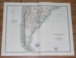 1913 Original Antique Map Of Argentina Chile Falklands / South America - £22.11 GBP