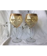 Set of 2 Cristalleria Fratelli Fumo Wine Goblets Glasses Gold Fleur de L... - $18.39