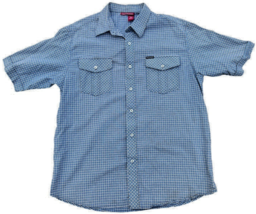 Rocawear Blue Checker Plaid Short Sleeve Button Up Shirt with Pockets Me... - £11.95 GBP