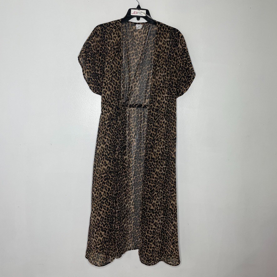 Leopard Cheetah Chiffon Cover Up Kimono Duster Sheer Swim Beach  - $22.00