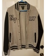 Men&#39;s Las Vegas Varsity Fleece Jacket Snap Button Size L Gray/Black Pass... - $19.40