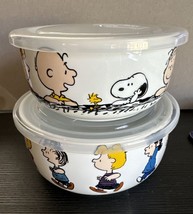 2 Piece Set Peanuts Charlie Brown and the Gang Food Storage Bowl 6.5 &amp; 5.5 inch - £26.59 GBP