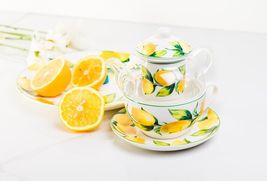 Lemon Tea for One Teapot 5 Piece Set Tree 12 oz Bone China Glass Yellow White image 5