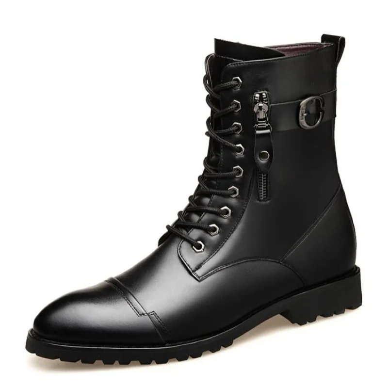 men&#39;s casual motorcycle boots party nightclub dress  leather shoes black... - £132.73 GBP