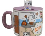 Whimsical Kitty Cat With Kung Fu Diary Cartoon Ceramic Mug With Silicone... - $17.99