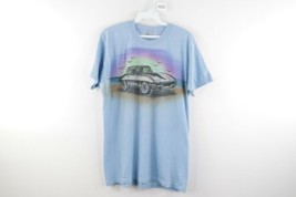 Vintage 80s Mens Medium Custom Air Brushed Muscle Car Spell Out T-Shirt Blue USA - £77.36 GBP