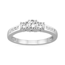 1/2 Carat Round Moissanite Three Stone Engagement Ring in 14K White Gold-Plated - £73.86 GBP