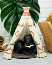 Ebros Rustic Forest Black Bear Cubs Story Time Reading Book In Teepee Figurine - £28.98 GBP