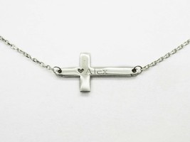 &quot;Heart Alex&quot; Sideways Cross Chain Necklace 14k White Gold - £199.03 GBP