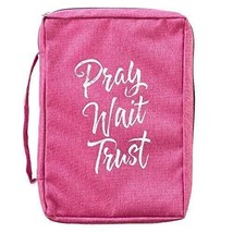 &quot;Pray Wait Trust&quot; Pink Large Canvas Bible Cover for Women Zippered Case ... - £23.50 GBP
