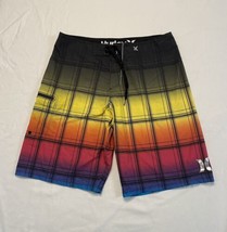 Hurley Phantom Boardshorts Plaid Rainbow Ombre Mens 33 Side Pocket Beach... - £11.88 GBP