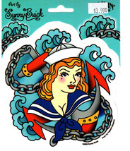 SAILOR GIRL STICKER DECAL art by Sunny Buick traditional tattoo flash art - $4.99