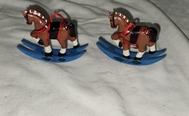 Lot of 2 Wood Rocking Horse Christmas Ornaments Display Pieces 3.5 Inch - £12.05 GBP